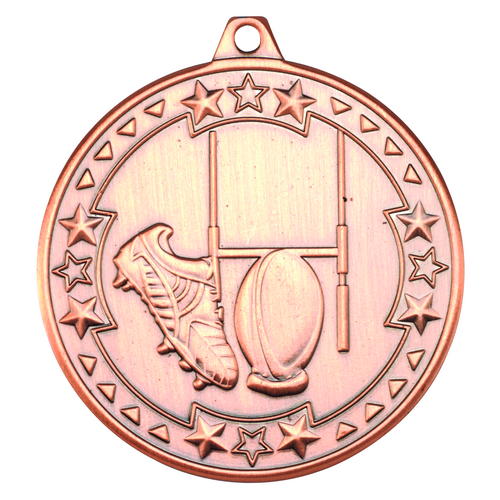 RUGBY 'TRI STAR' MEDAL - BRONZE 2in
